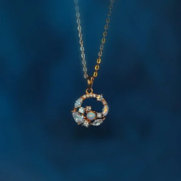 Gold Vermeil Rose Gold Fire Opal Floral Necklace - Picture 3 of 9